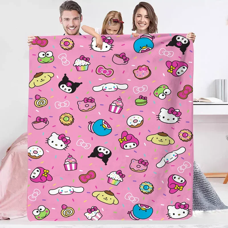 Cute Throw Blanket for Sofa Luxury Bedding Thin Wadding Blanket King Size Kawaii Cartoon Hello Kitty Bed Throw Blankets & Thr@0