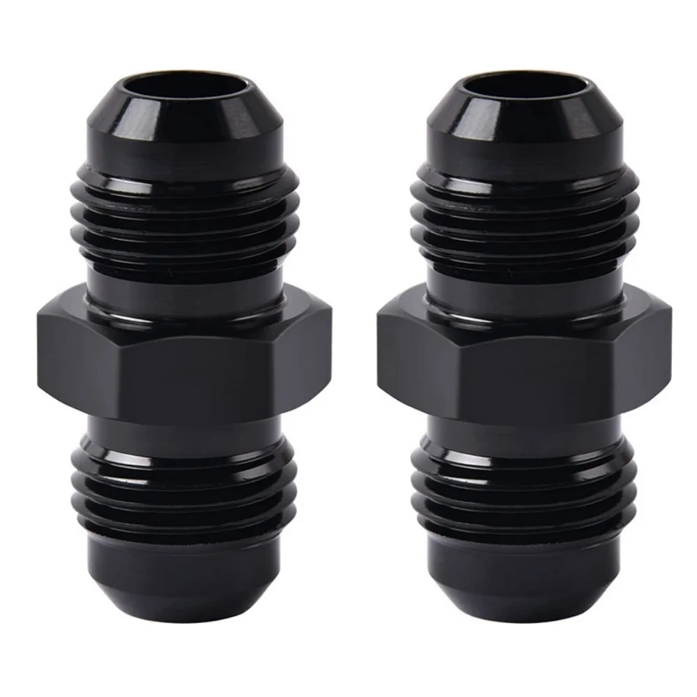 6AN Male to Male Flare Coupler Union Straight Fuel Hose Adapter Fitting Black 2PCS