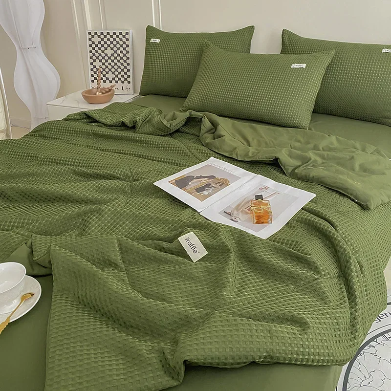 

Class A Waffle Gerson Summer Quilt Four-piece Skin-friendly Soft Spring Summer Dormitory Sheets Nordic Simple Style