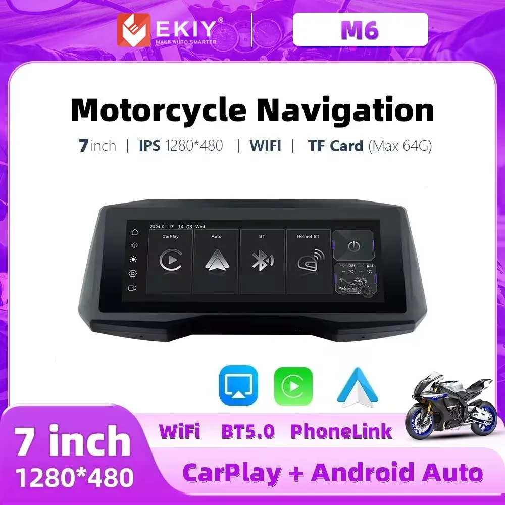 

EKIY Новый 7-дюймовый мотоциклетный навигационный беспроводной CarPlay Android Auto Airplay экран портативный мотоциклетный монитор