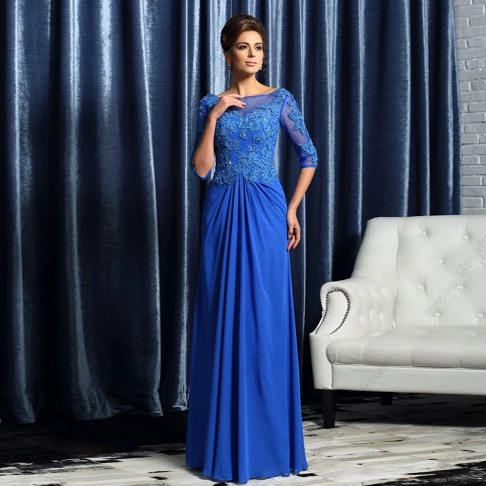 

Royal Blue Mother of Bride Dresses for Women 2024 Chiffon Half Sleeve Wedding Party Dresses with Lace New Lace Robe De Soirée