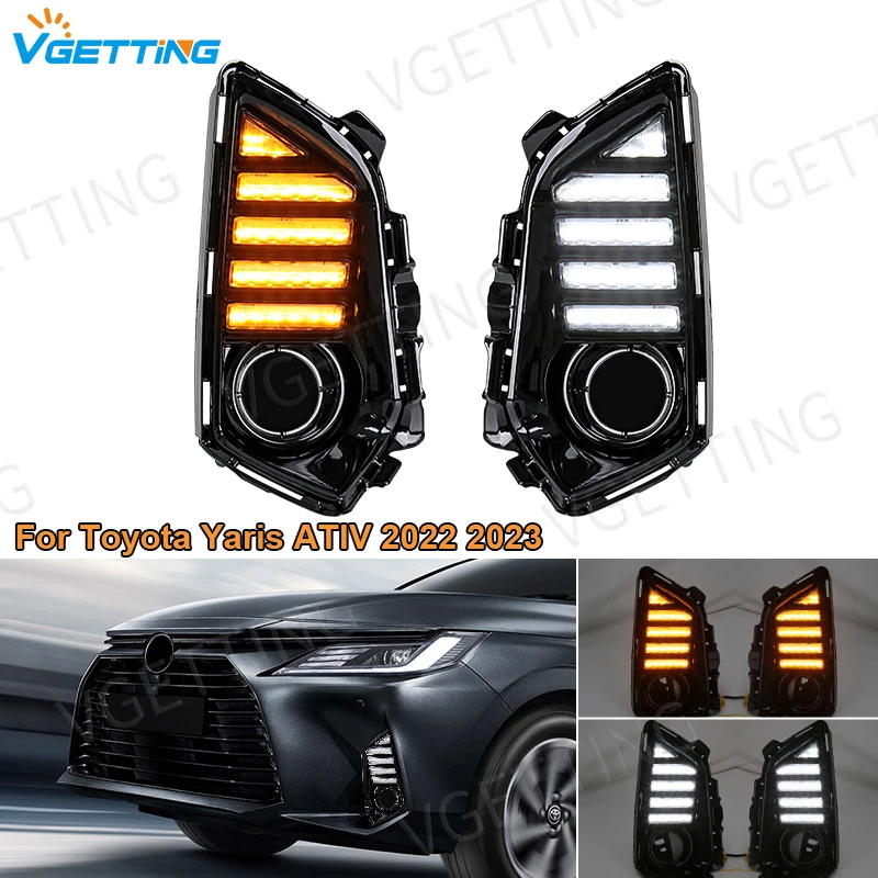 Car Front Bumper LED Daytime Running Light DRL For Toyota Yaris Ativ Vios 2022 2023 Headlight Turn Signal Fog Lamp Yellow White