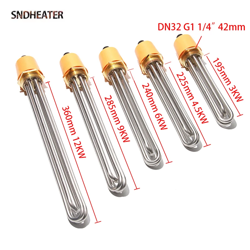 SNDHEATER 220V 380V DN32 Copper Thread Water Heater TEN Resistance G1 1/4