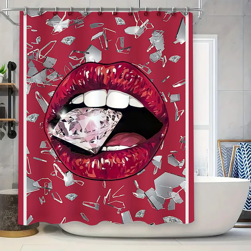 

Unique Red Crystal Mouth Design Shower Curtain for Bathroom Decoration