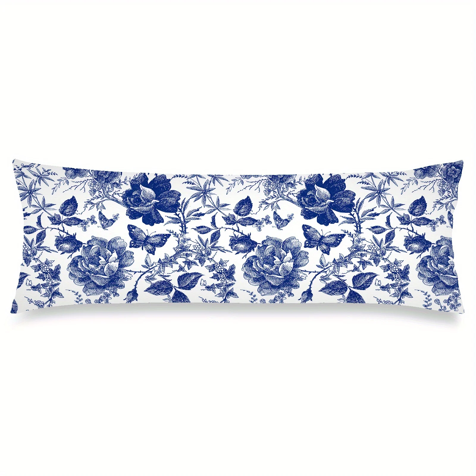 Modern Blue and White Floral Long Pillow Cover - 20