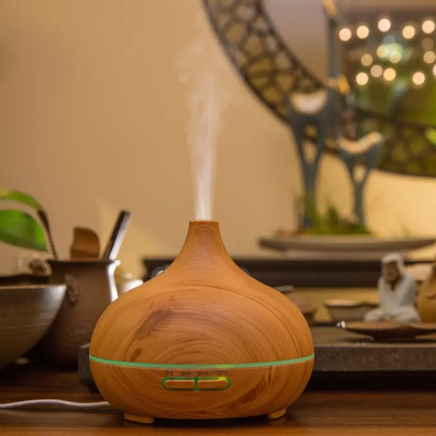 550ml Simple Design Wood Crain Coated Power Plug Ultrasonic Essential Oil Aroma Diffuser Large Caliber Air Humidifier For Home