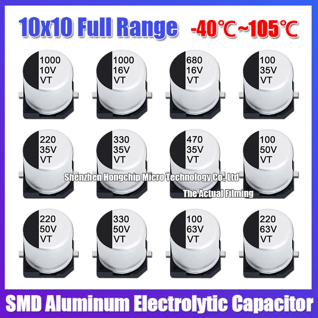 (10 SZTUK) 10X10 10V/16V/25V/35V/50V/63V SMD Aluminiowy kondensator elektrolityczny 100UF/220UF/330UF/470UF/680UF/1000UF 2P 10*10.5MM ±20%