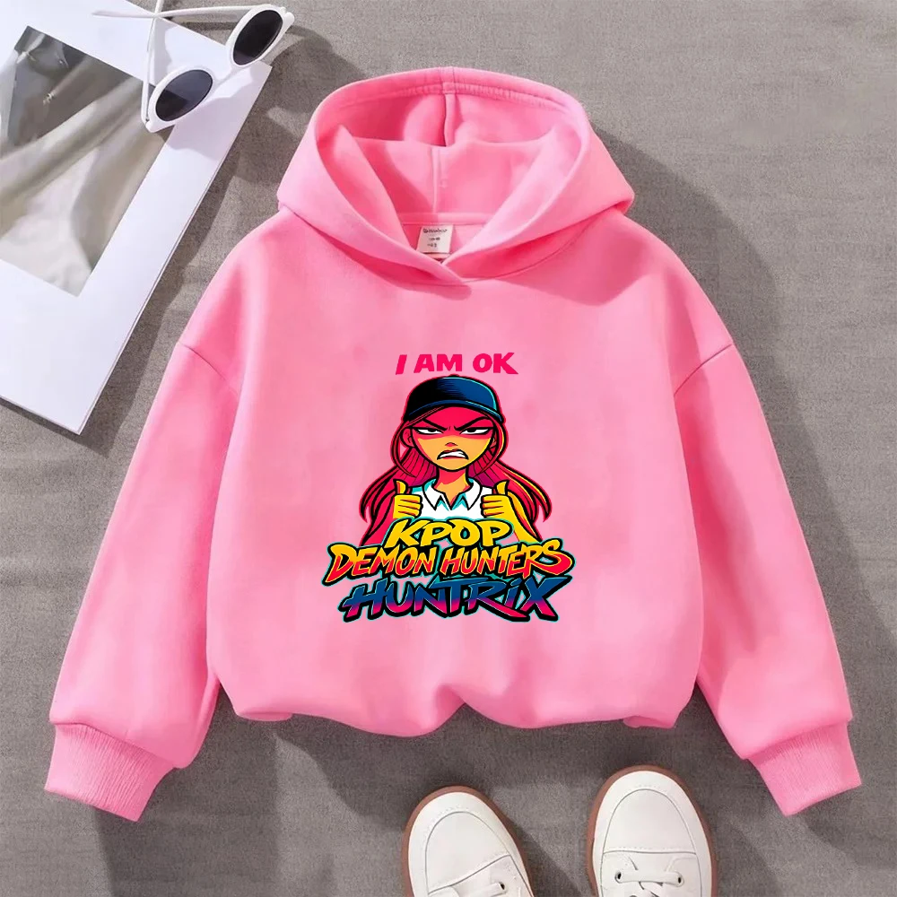 سترة بغطاء للرأس للأطفال من Kpop Demon Hunters Huntrix I Am OK، سترة للأطفال ذات طابع كرتوني رائع، بلوفر كاجوال للأطفال الصغار
