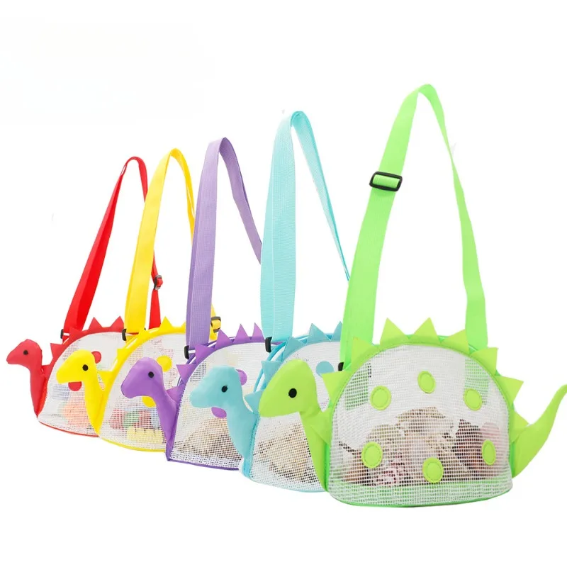 New Little Dinosaur Children's Crossbody Beach Bag Beach Shell Bag Mesh Bag Beach Playing in The Water and Sand Toy Storage Bag