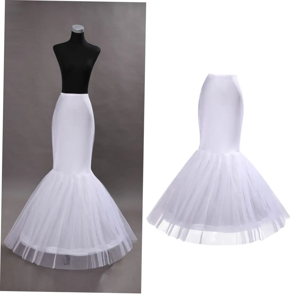 Jupons en queue de poisson pour femmes, sous-jupe sirène, longueur au sol, crinoline trompent pour robe de mariée sirène, blanc