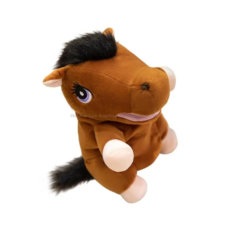 Mascella mobile Peluche Cavallo Burattino a mano Peluche morbido per narrazione interattiva Regalo compleanno Natale Gioco