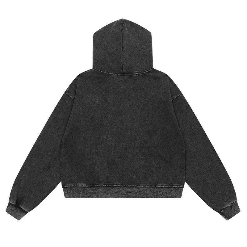 Hip Hop Oversized Black Casual Sweatshirt Spring Autumn Washed Baggy Pullover Hoodies For Male