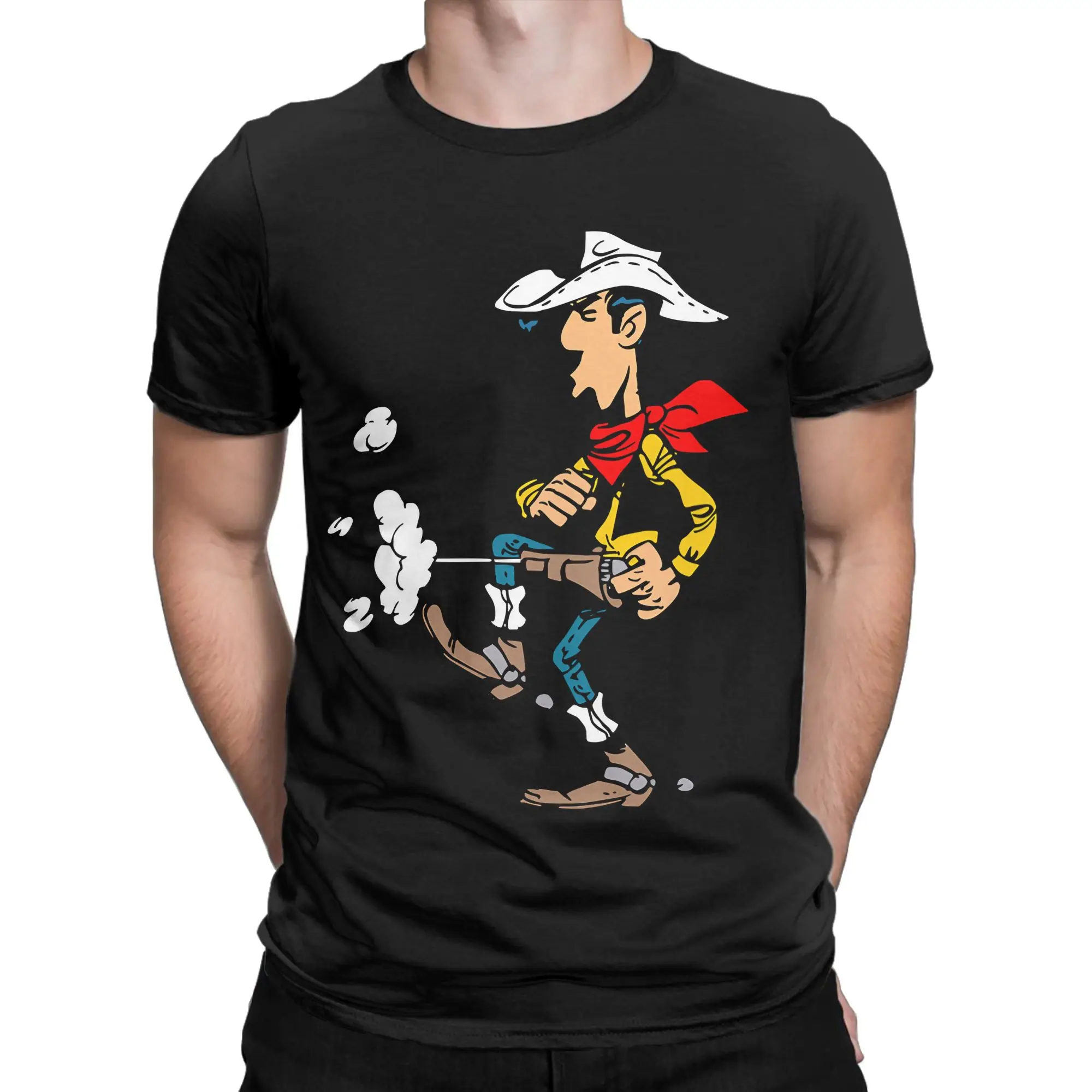 Men's Lucky Luke T Shirts Cartoon Pure Cotton Tops Casual Short Sleeve Round Neck Tees Birthday Gift T-Shirt view 2