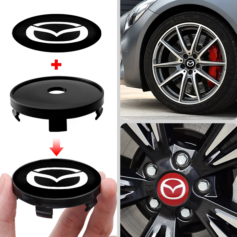 4pcs 56mm+60mm Car Hub Center Wheel Caps Emblem Badge Decals Styling Sticker For Mazda Axela CX-5 CX30 CX-9 Atenza Demio MX5 RX8