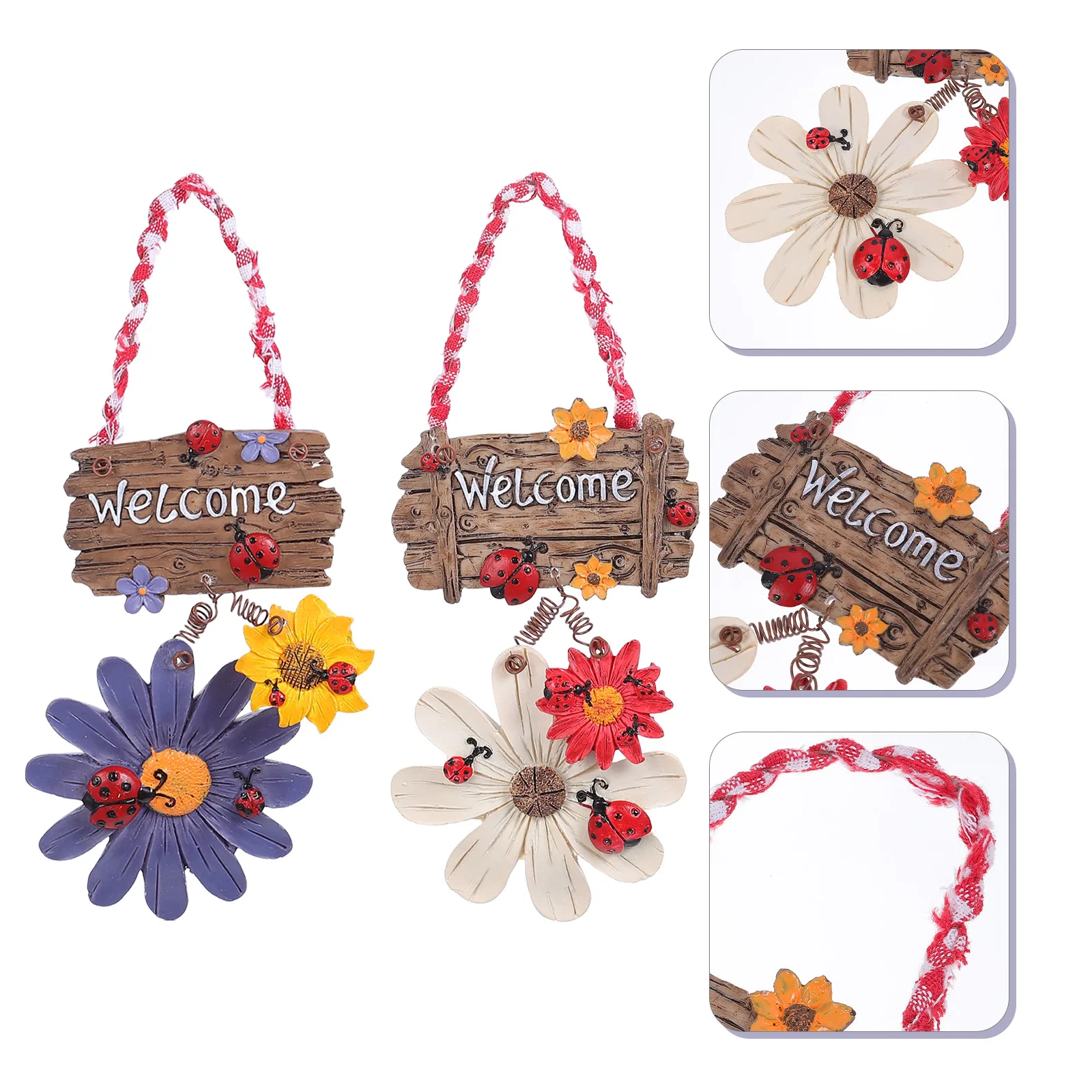 

2pcs Resin Ladybug Door Hanging Decor Welcome Home Pendant Sunflower Art Iron Material Outdoor Indoor naments