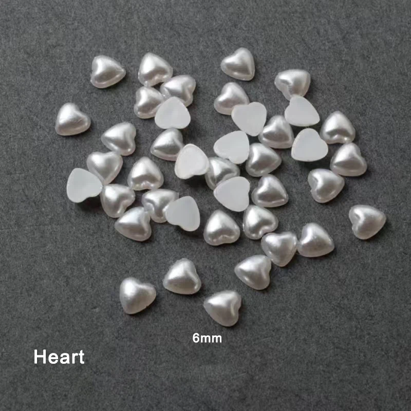 Resin Heart Moon Nail Art Decoration Flat Back Pearlescent White Mixed Size 3D Manicure Accessories 100/200pcs