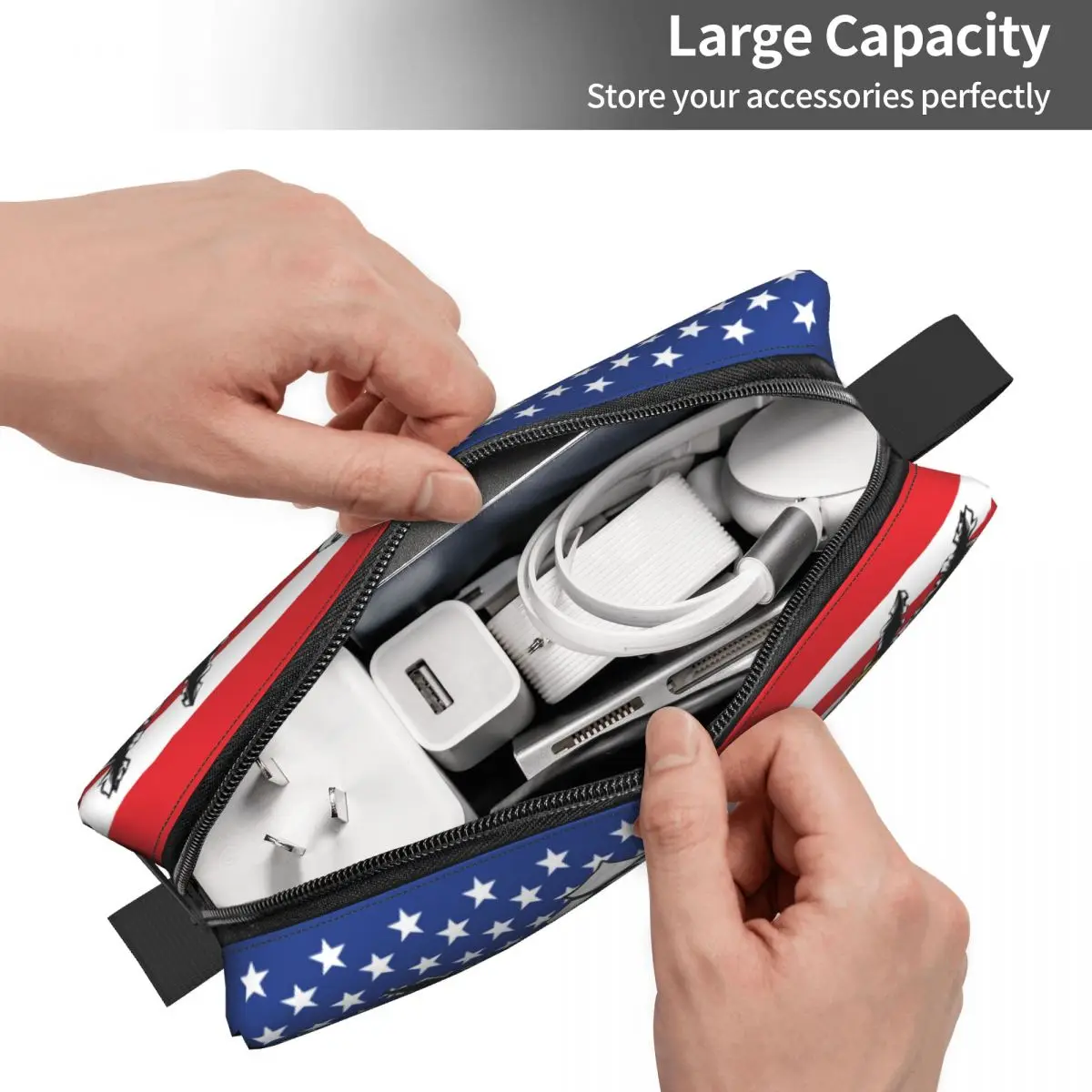 Custom American Eagle Toiletry Bag for Women Makeup Cosmetic Organizer Ladies Beauty Storage Dopp Kit Case