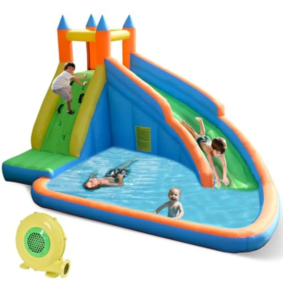 

Inflatable Water Slide Giant Bouncy Waterslide Park for Backyard Outdoor Fun with 480W Blower Climbing Splash Pool 2-Pcs Blow U