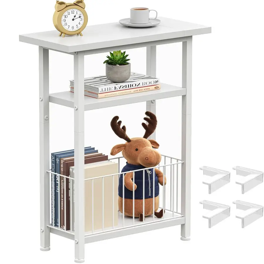 

Узкий приставной столик для небольших помещений, тонкая прикроватная тумбочка с корзиной для хранения, узкий концевой столик, высокая прикроватная тумбочка 25,2 дюйма, придиванный столик