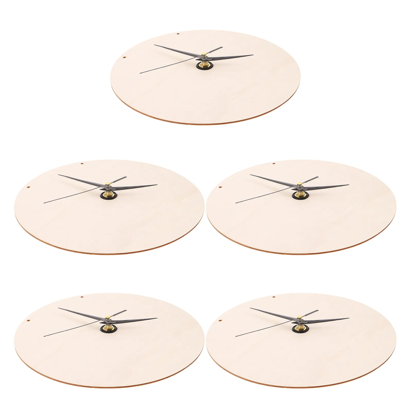 5Set Wood Clock Face Blank Round DIY Dial Replacement Painting Clock Board Kit Silent Movement for Kids Bedroom Decoration