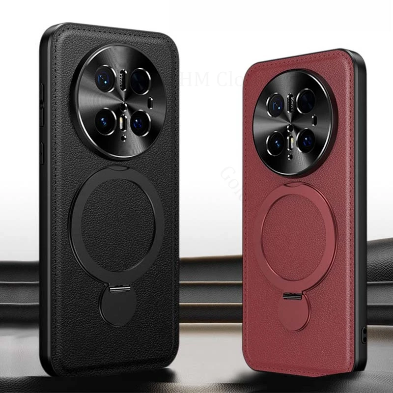 

Kickstand Case For HUAWEI Nova 15 14 Ultra Finger Ring Holder PU Leather Cover Nova 15 14 13 12 Pro 360° Stand For Magsafe Cover