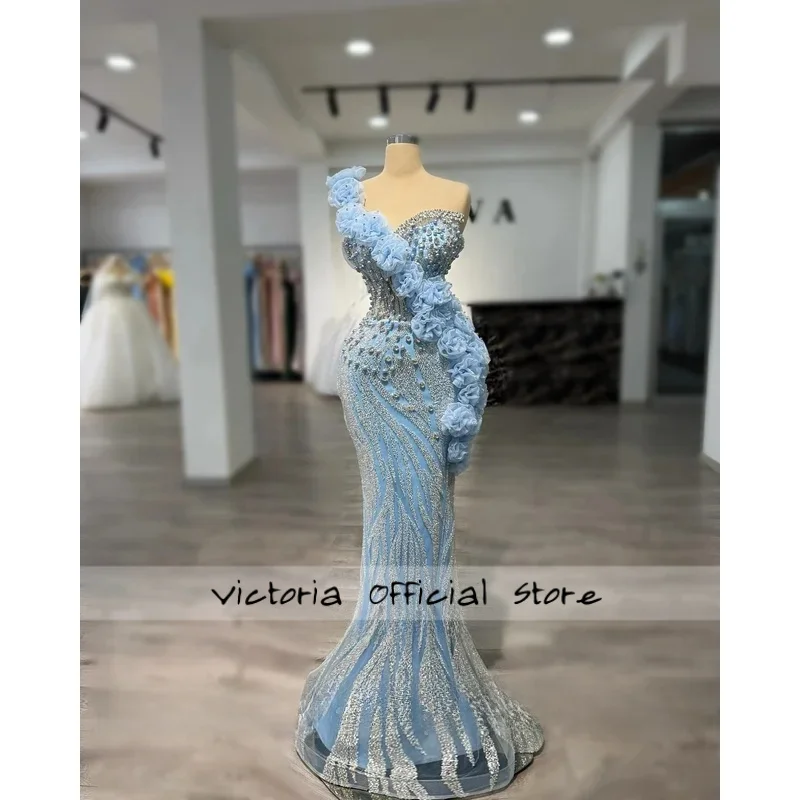 فساتين سهرة عصرية بكتف واحد للنساء ثلاثية الأبعاد على شكل زهور وأحجار الراين والخرز للحفلات من فيستدوس دي غالا مخصصة بالإضافة إلى ذلك #3