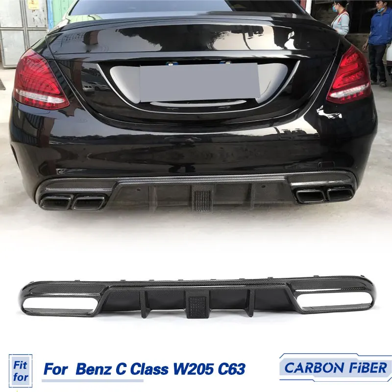 Car Rear Bumper Diffuser Lip Carbon Fiber for Mercedes Benz C Class W205 Sport C43 C63 AMG 2015-2020 Rear Diffuser With Light