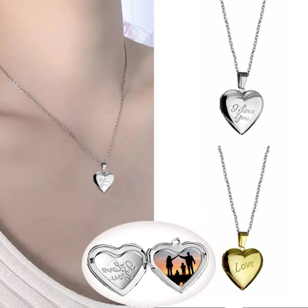 بسيطة قابلة للفتح الحب المغلف قلادة القلب الفولاذ المقاوم للصدأ قلادة سترة سلسلة سحر DIY عشاق المختنق قلادة زوجين #4