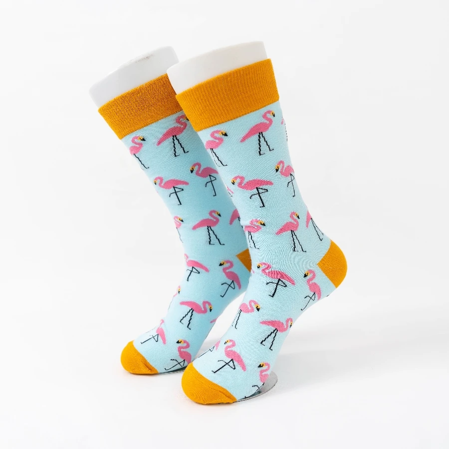 MYORED 1 pair of New winter cartoon pink crane pattern for men's couples fashion trend mid-tube socks