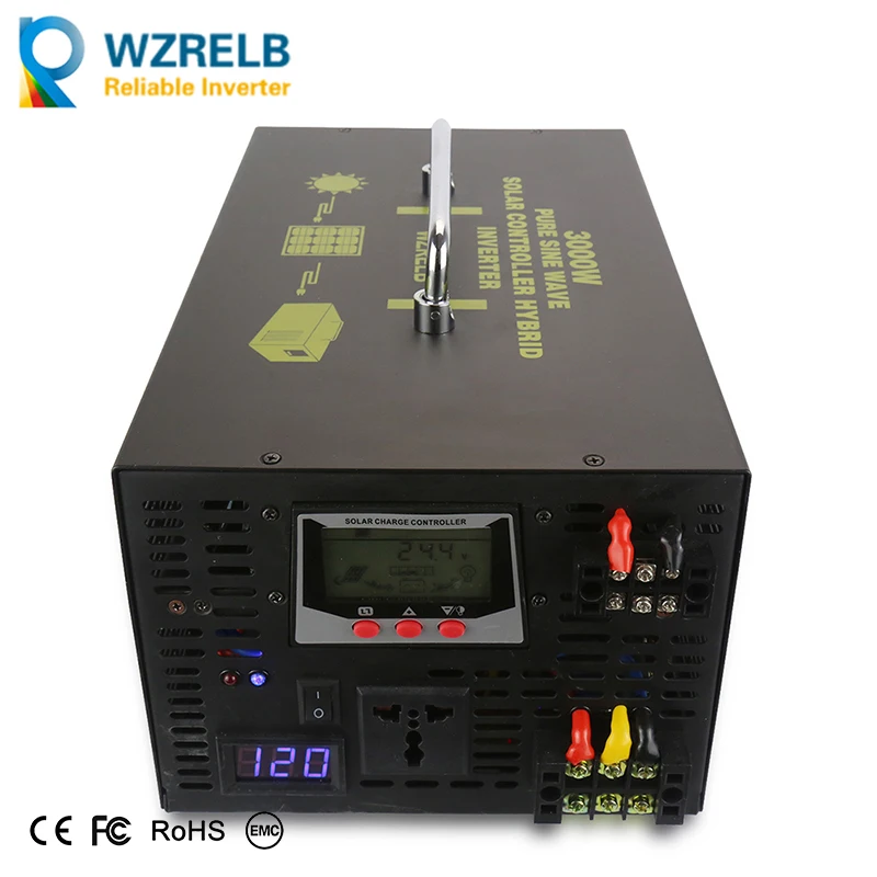 Pure Sine Wave Solar Power Inverter 3000W 12V/24V/48V DC to 110V/120V/220V/230V/240V DC/AC Hybrid Inverter 30A Solar Controller
