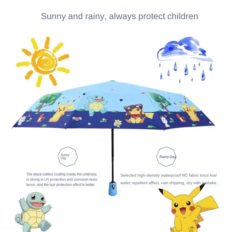 Kids Folding Umbrella Automatic Open Cartoon UV Protection Travel Umbrella Compact Windproof for Girls Boys Women