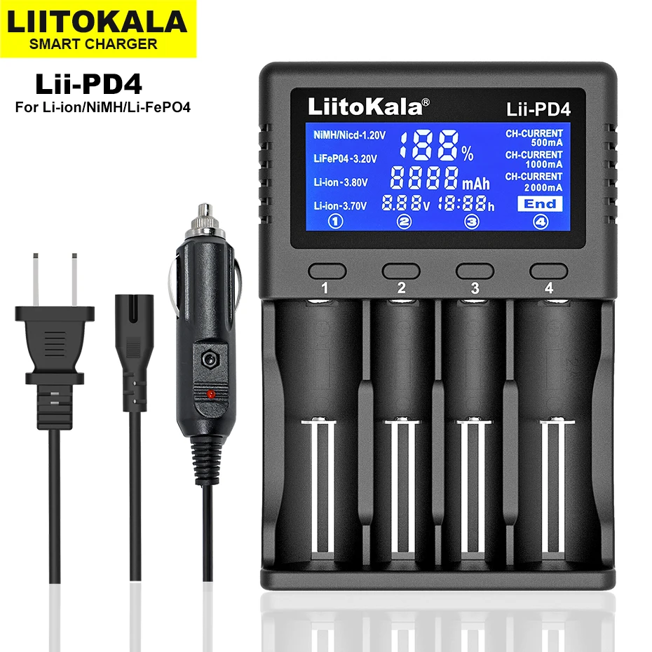 Liitokala Lii-PD4 PD2 S8 3.7V 3.2V 1.2V Smart Battery Charger LCD Display 18650 21700 26650 18350  AA AAA Etc Test Capacity