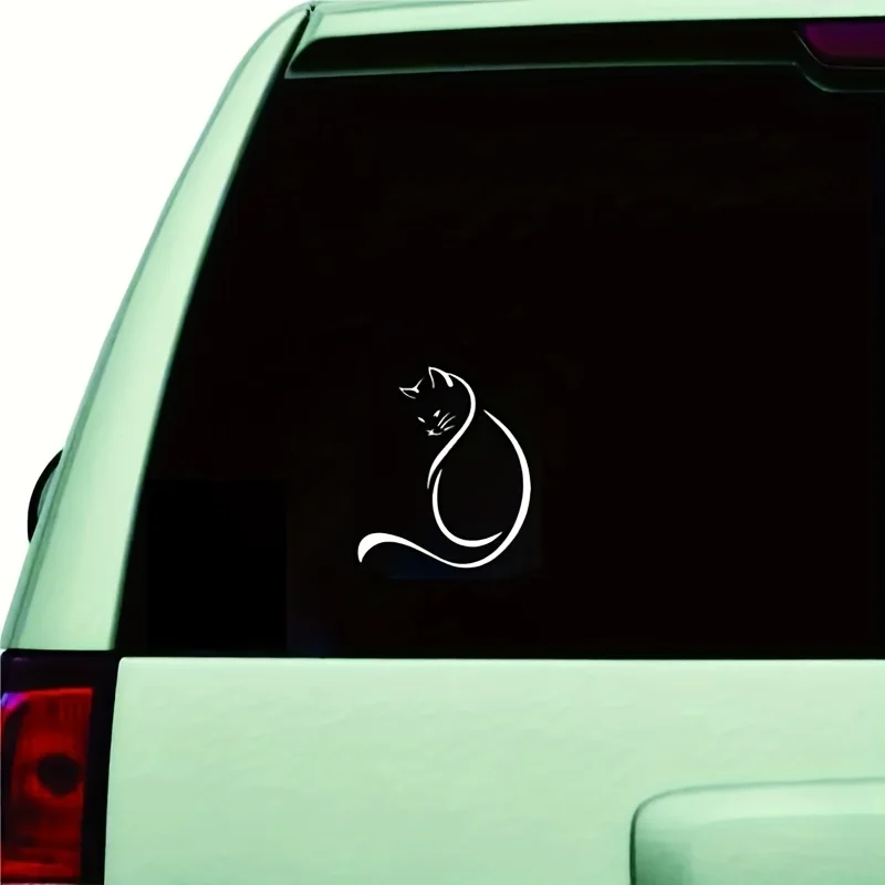 Line Cat Car Sticker, Looking Back at Kitten, Cute Animal Decal, Glass Door And Window StickerWall Decal, Suitable for Car Trunk
