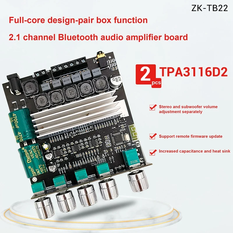 

ZK-TB22 2,1-канальная плата усилителя мощности звука Bluetooth TPA3116D2 50 Вт + 50 Вт + 100 Вт, модуль регулировки высокочастотного сабвуфера