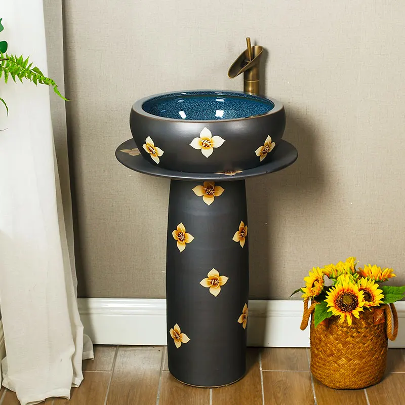

Chinese Washbasin Integrated Household Toilet Floor Washbasin Balcony Washbasin Pillar Basin sink pedestal basin