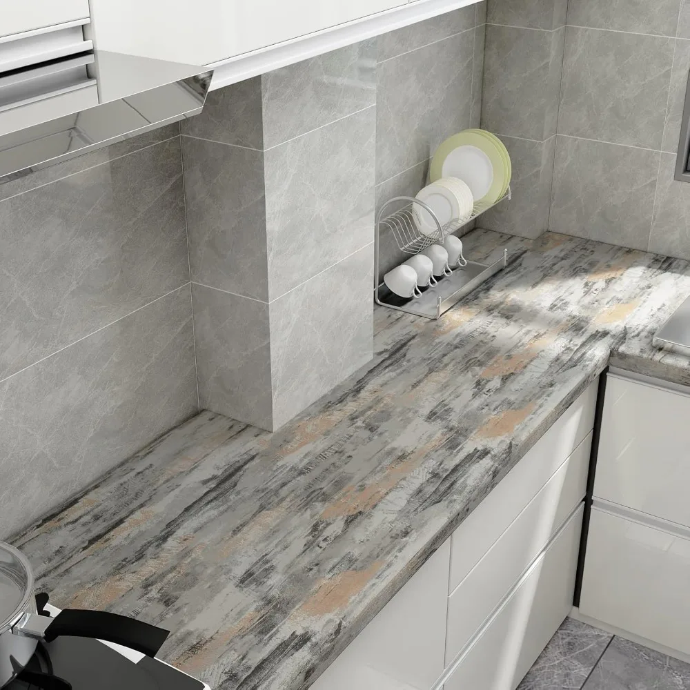 ورق اتصال كبير بمظهر خرساني - ورق حائط أسمنتي ملون مقاس 24 × 708، سميك جدًا ومتين لاستخدام الملصقات المزخرفة