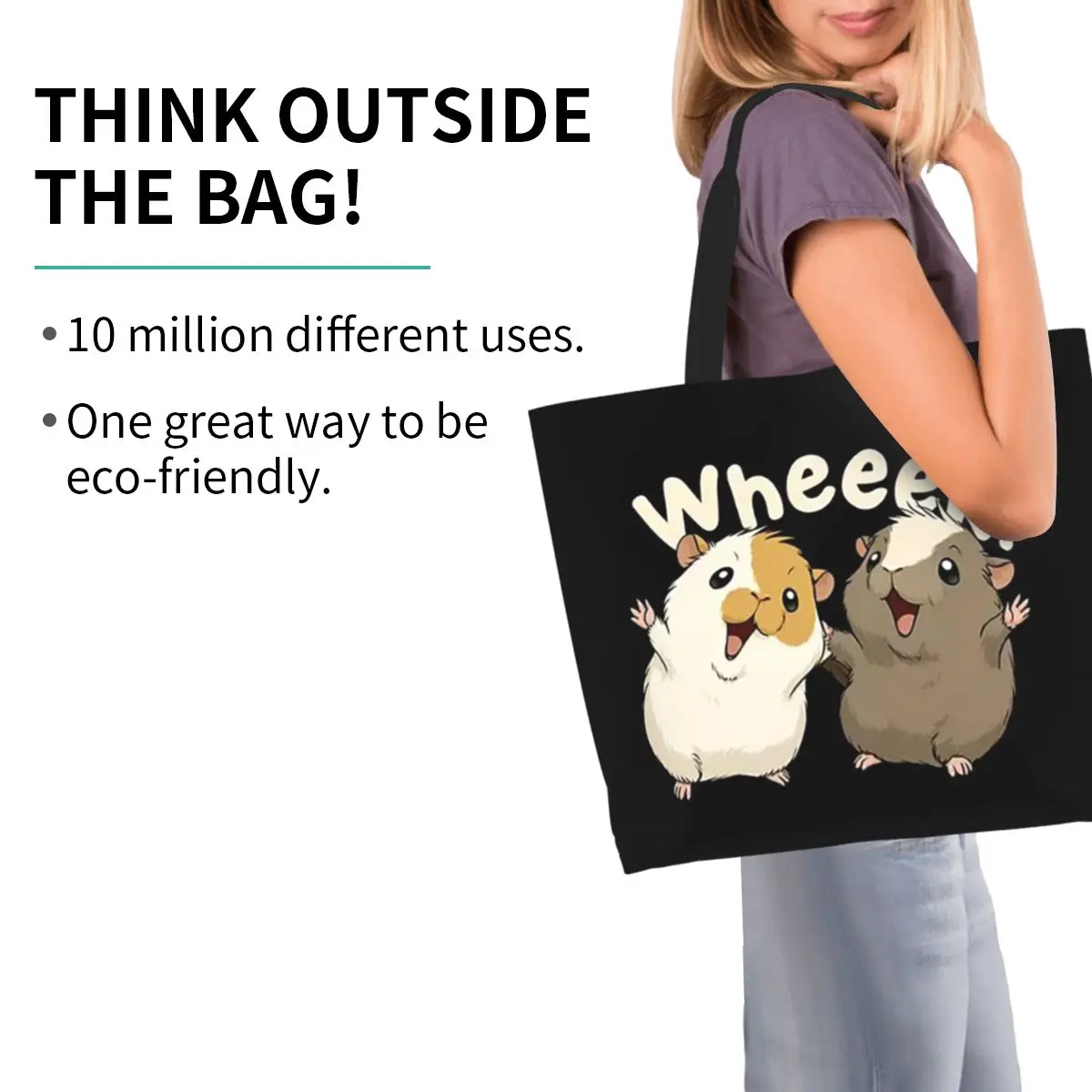 Happy Guinea Pig Shopping Tote Bag Canvas Large Capacity Shoulder Bags Shopper Grocery Handbag for Women