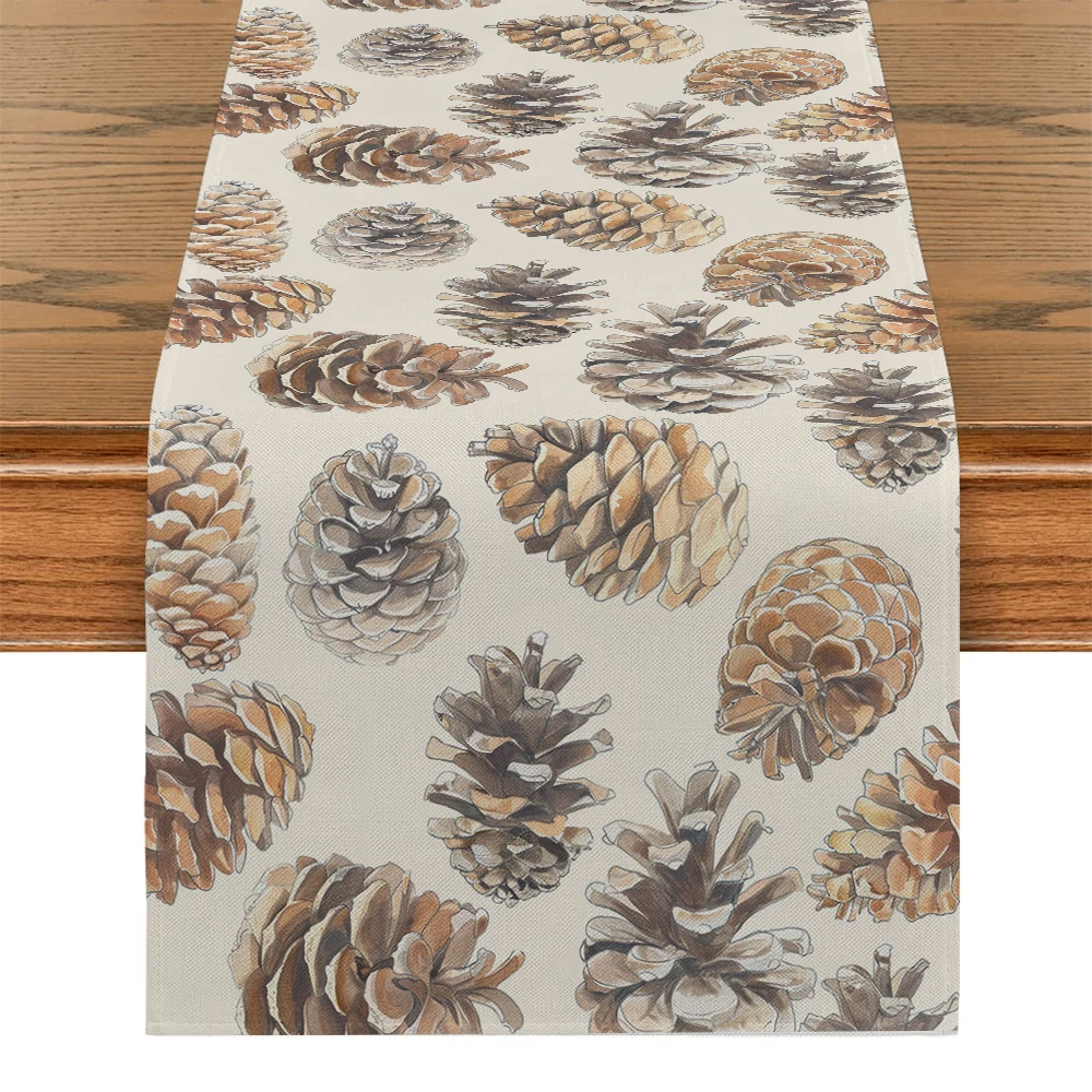 

Watercolor Pine Cones Table Runners Dresser Decor for Kitchen Holiday Party Table Runner Washable Dining Long Cloth