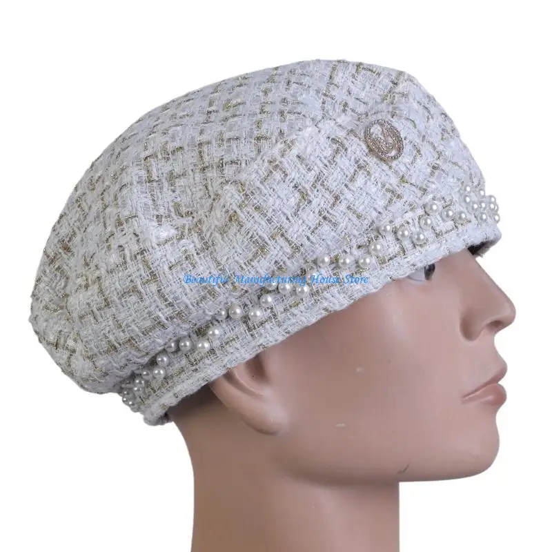 

E56A Sweet Octagonal Hat Plaid Tweed Literary Newsboy Hat Christmas