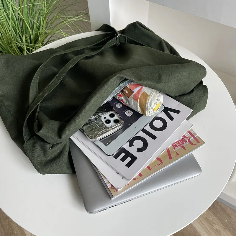 2023 New Solid Color Canvas Crossbody Bags Youth Fashion Casual Shoulder Bag Large Capacity Student Schoolbag Women Shopping Bag