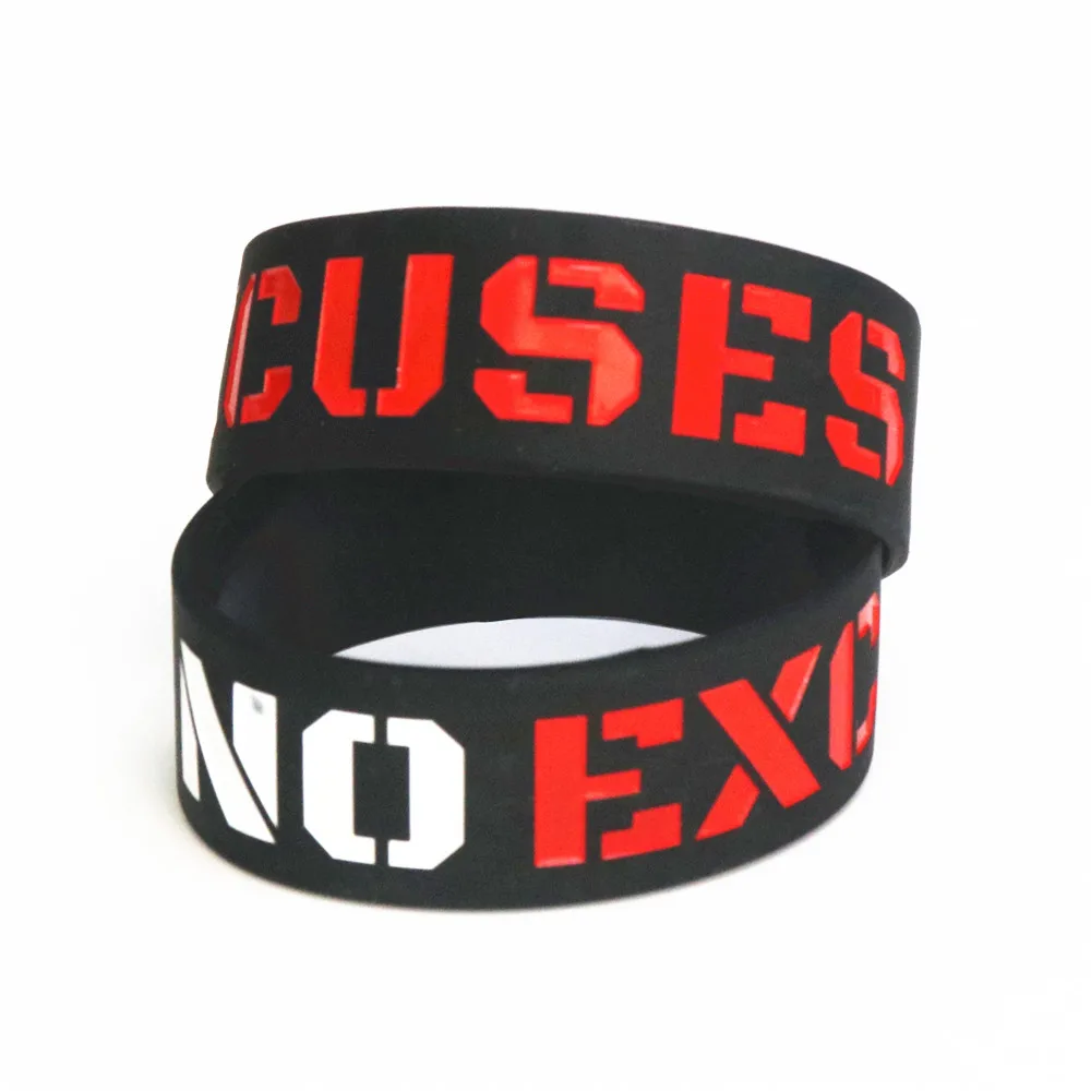 1PC Fashion 25mm No Excuses Silicone Wristband Fintness Wide Sports Activities Rubber Bracelets & Bangles Women Men Gift SH076