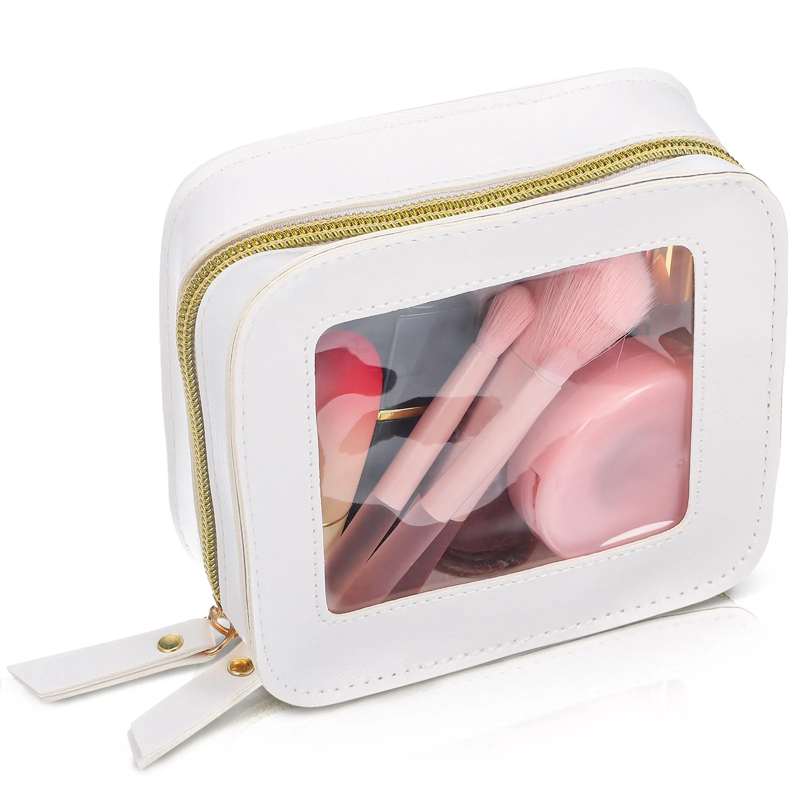 

Makeup Pouch Transparent Design Ample Capacity Sturdy Pvc Pu Compact Portable Zipper Closure Travel Bag For Women Lipstick