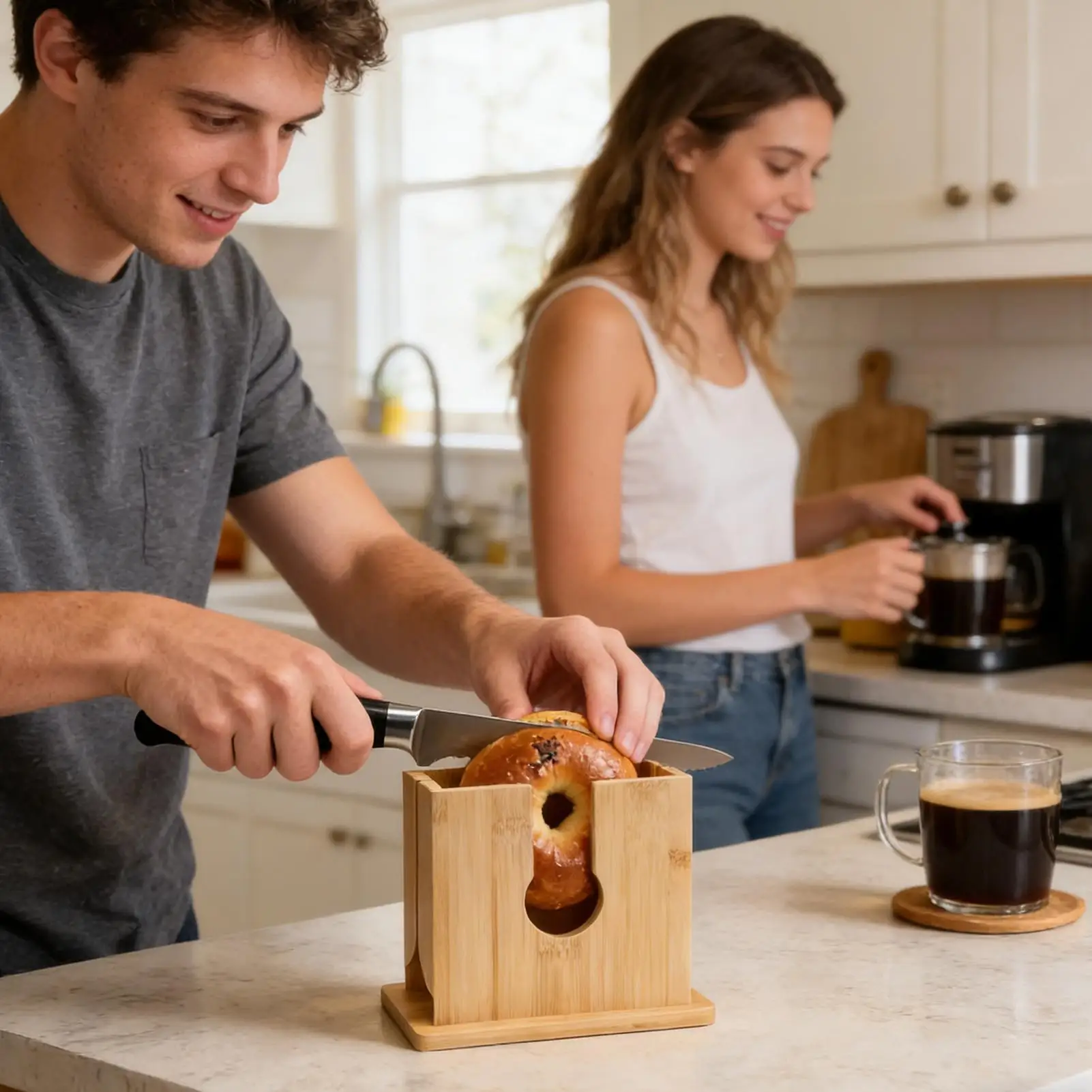 Bagel Slicer Stylish Anti-Slip Effortless Safe Cutting Groove Kitchen Gadget Bagel Holder For Home Coffee Shop Restaurant Dorm