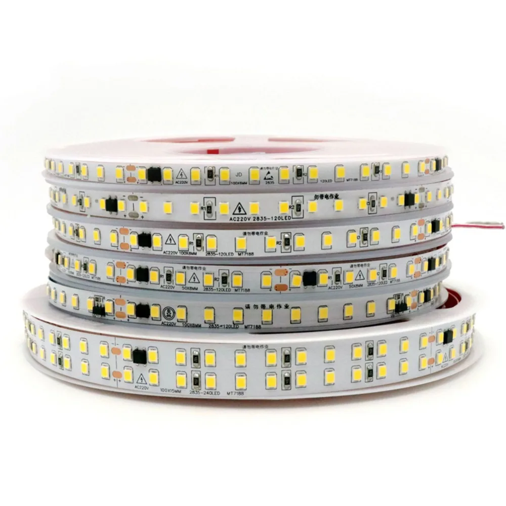 AC 220V 230V Led Strip Light Adhesive Tape 2835 5m 10m 20m 120/240LEDs Flexible Led Light Ribbon Stripe Home Lighting 9 Color