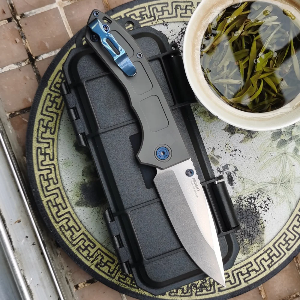 JUFULE New TC4 Titanium Handle Narrows 748 Ceramic Bearing Mark M390 Logo Tactical Pocket Camping Hunting EDC Tool Folding Knife