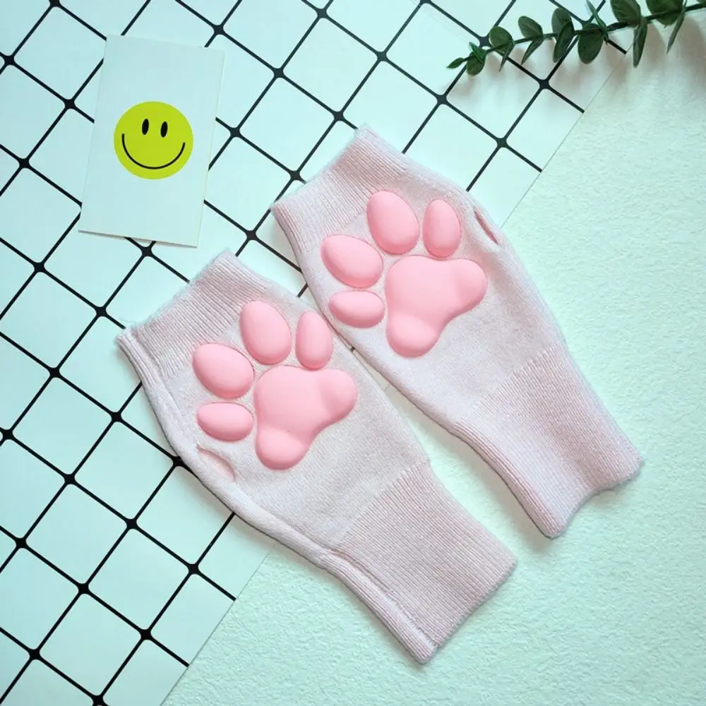 Soft Cute Cat Paw Mittens Gloves 3D Toes Beans Kitten Cat Claw Pad Sleeve Pink Cashmere Fingerless Mittens Winter