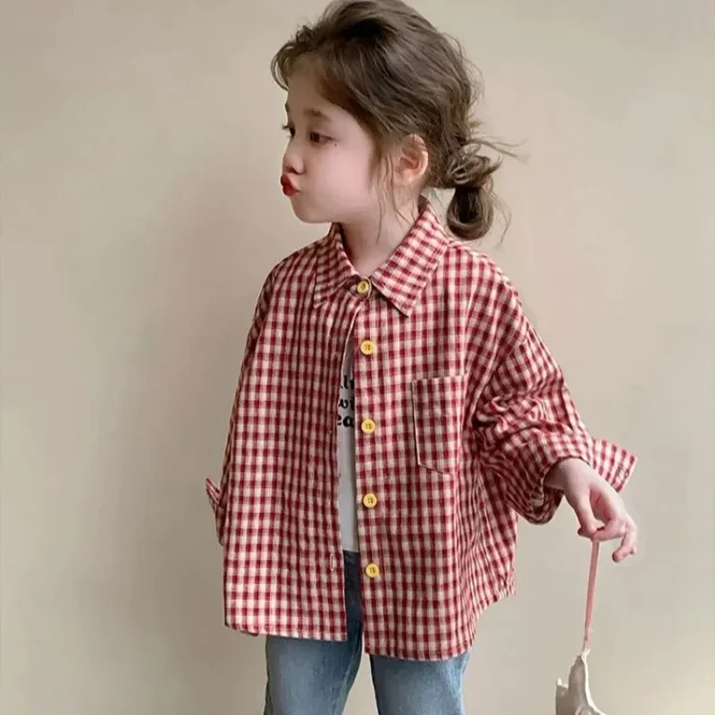 Girls' Shirt Spring and Autumn 2026 New Style Children's Baby Plaid Long Sleeved Shirt Casual Jacket