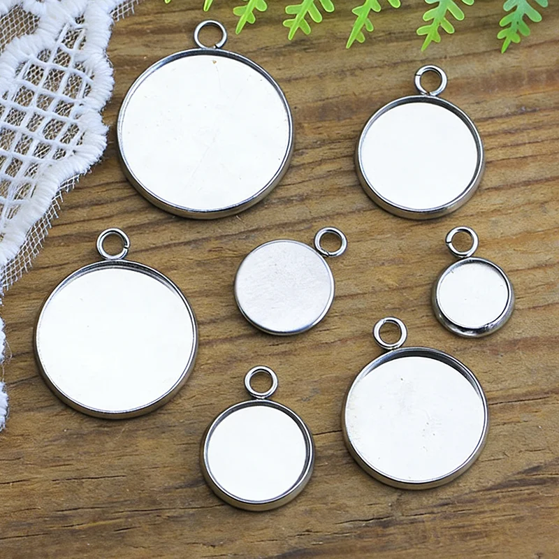 Stainless Steel 20pcs Fit 6-30mm Cabochon Settings Round Cameo Base Blank Tray DIY Jewelry Making Accessories Bezel