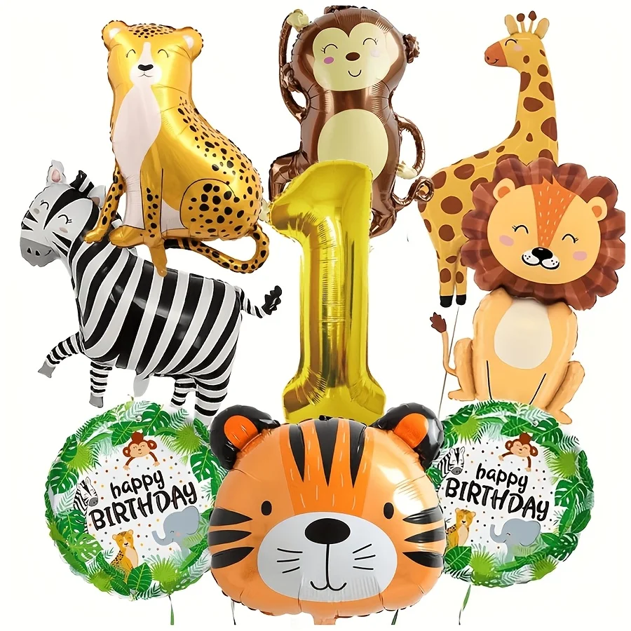 9 قطعة/المجموعة الغابة سفاري حفلة الحيوان الذهب بالونات رقمية للأطفال سنوات حفلة عيد ميلاد الديكور الغابات لوازم الحفلات الهدايا #2