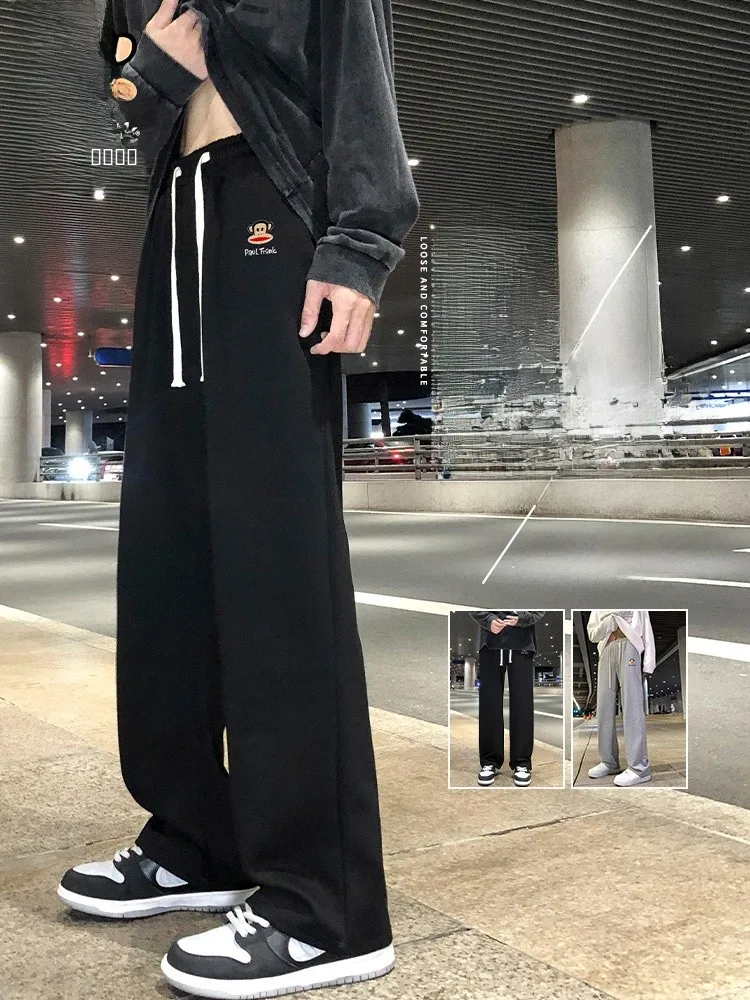 

Мужские спортивные брюки Paul Frank свободного кроя на флисовой подкладке, прямые, повседневные, черные, для весны и осени, молодежные, для отдыха, модные